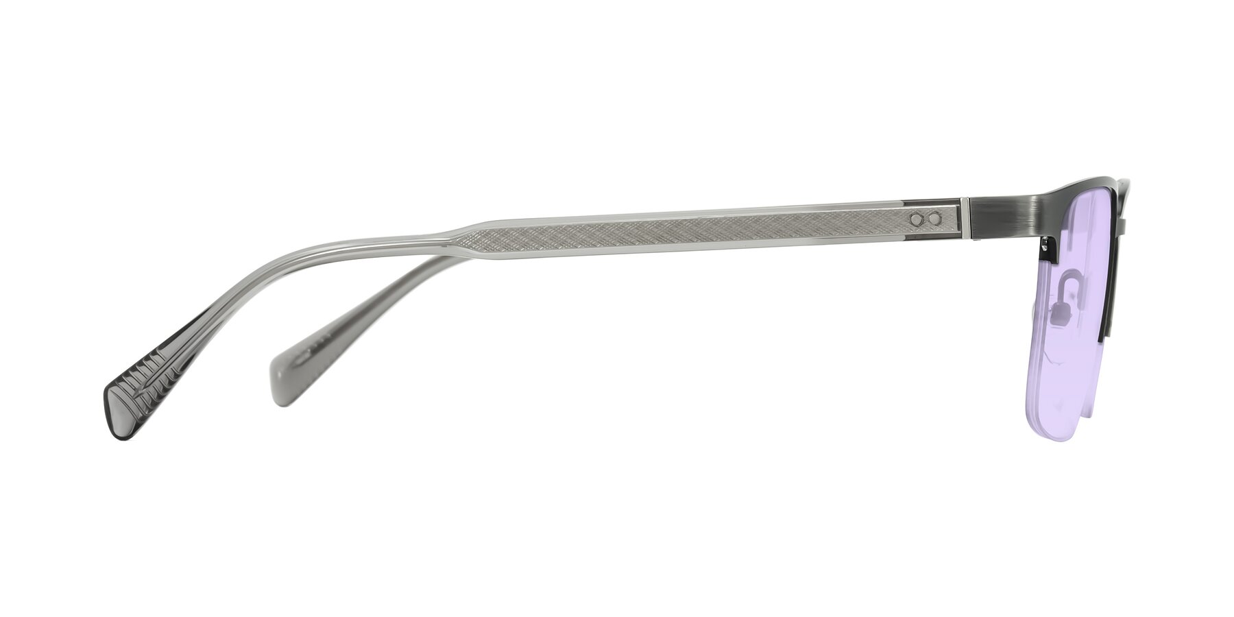 Side of Tunt in Brushed Silver with Light Purple Tinted Lenses