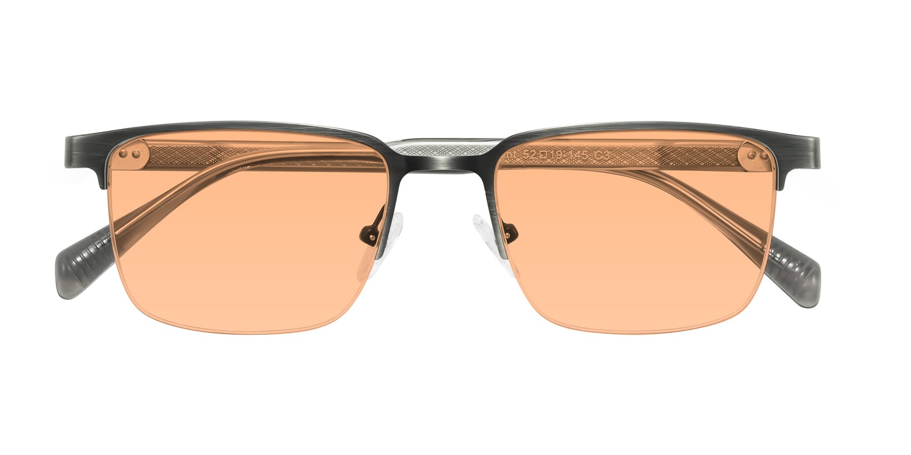 Folded Front of Tunt in Brushed Silver with Light Orange Tinted Lenses
