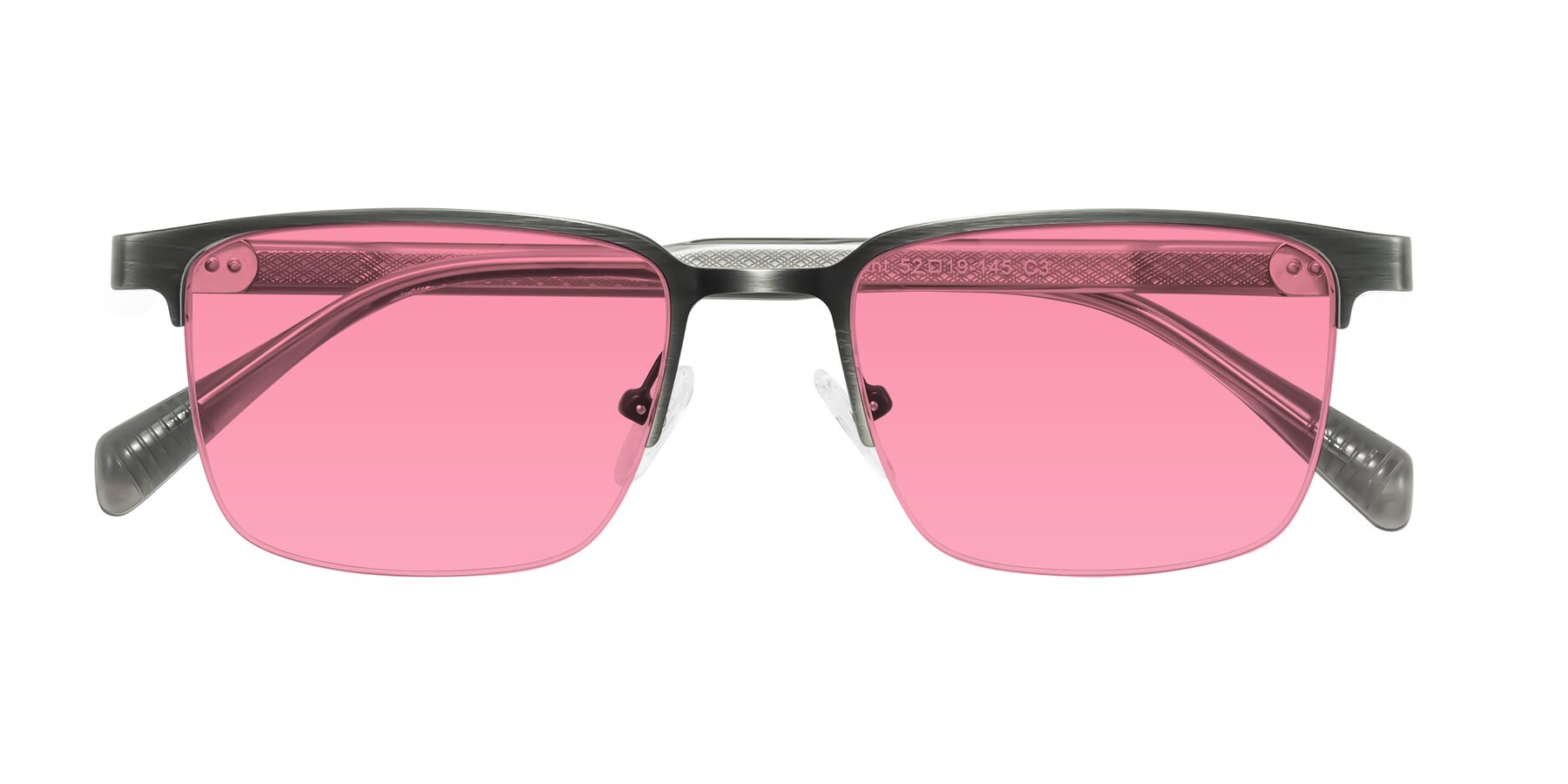 Folded Front of Tunt in Brushed Silver with Pink Tinted Lenses