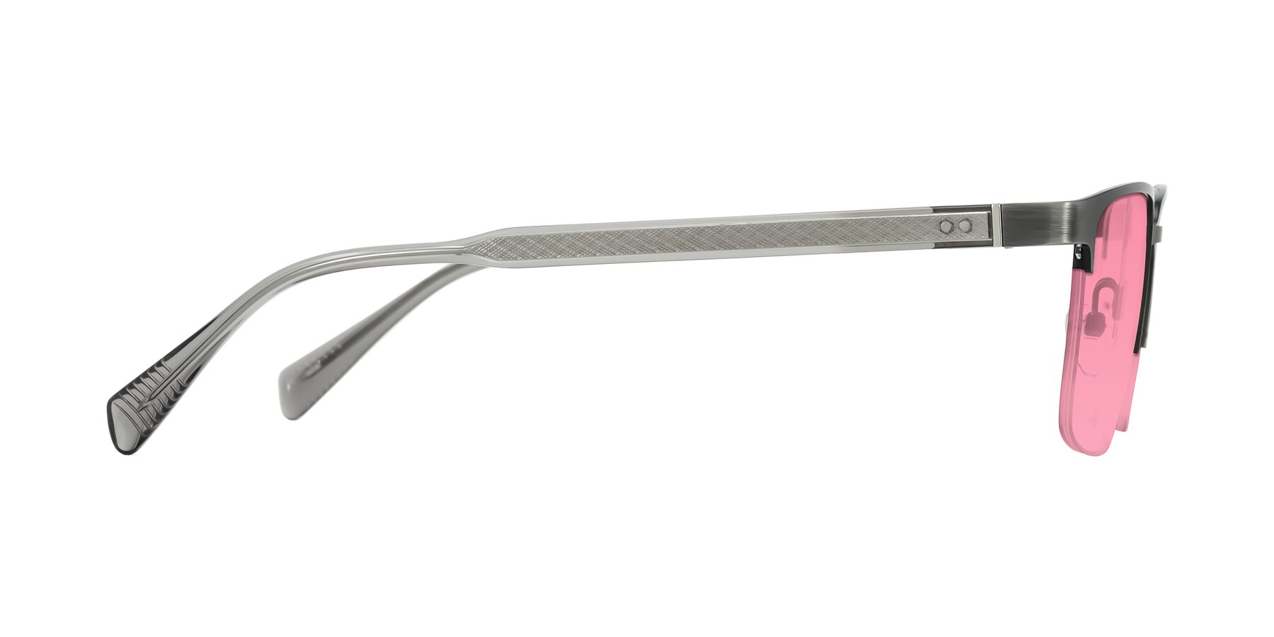 Side of Tunt in Brushed Silver with Pink Tinted Lenses