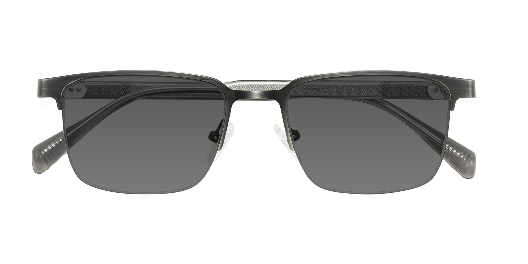 Folded Front of Tunt in Brushed Silver with Medium Gray Tinted Lenses