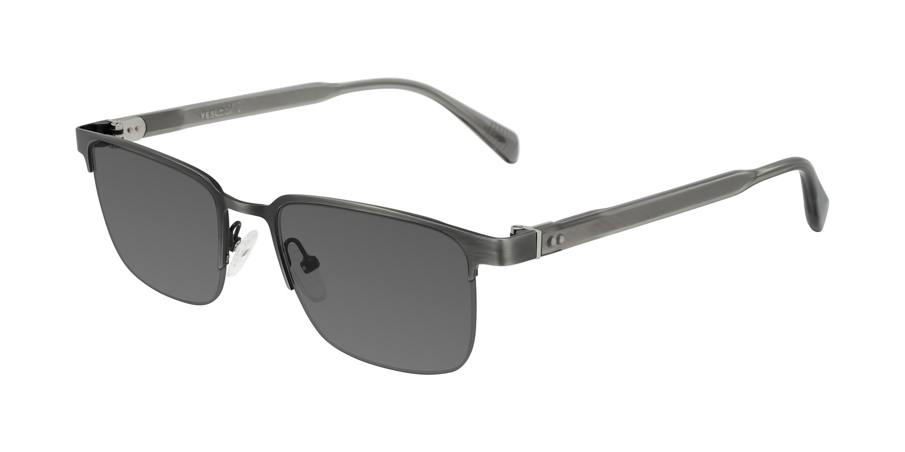 Angle of Tunt in Brushed Silver with Medium Gray Tinted Lenses