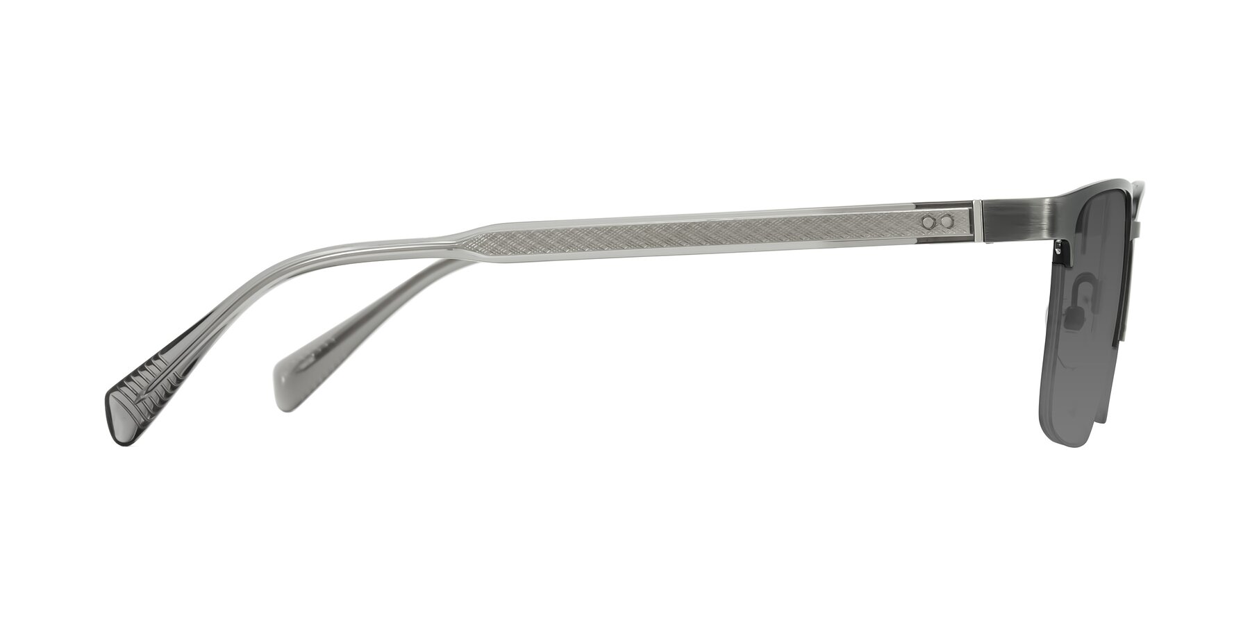 Side of Tunt in Brushed Silver with Medium Gray Tinted Lenses