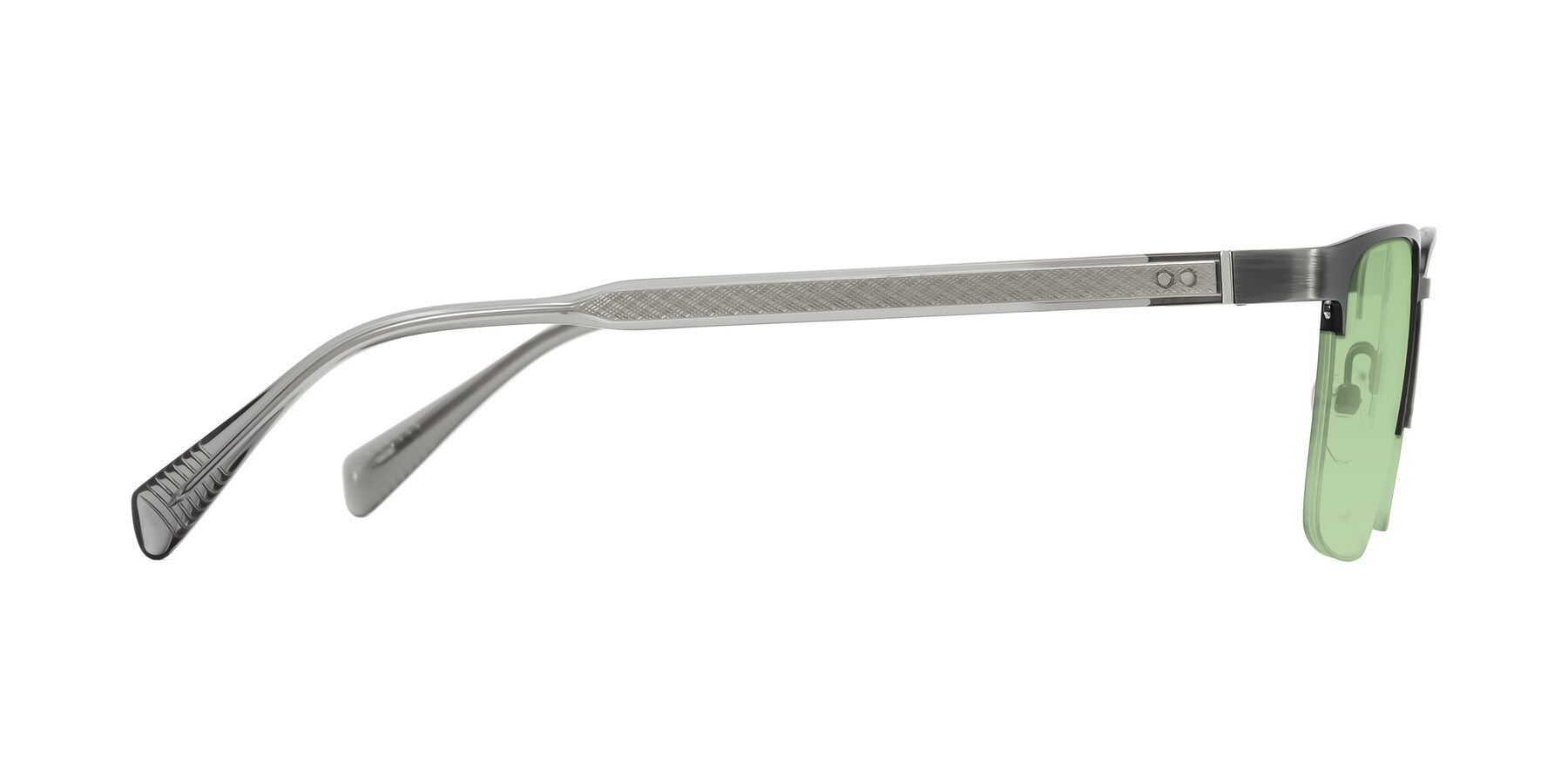 Side of Tunt in Brushed Silver with Medium Green Tinted Lenses