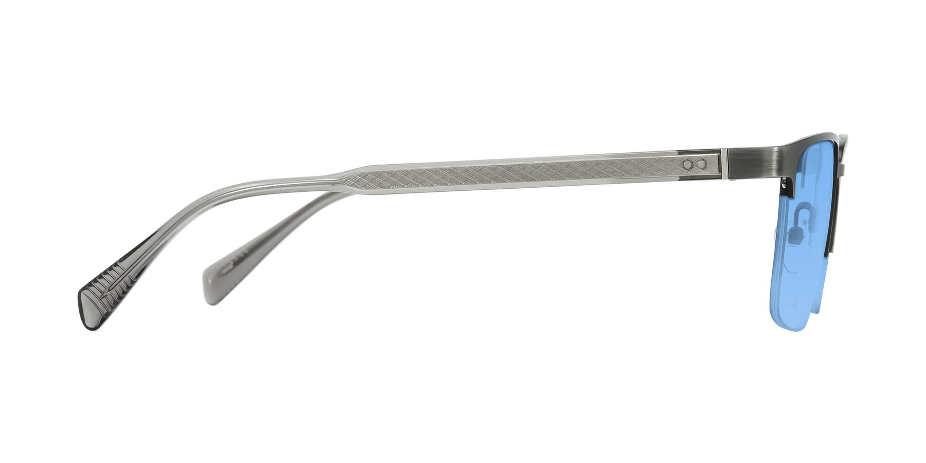 Side of Tunt in Brushed Silver with Medium Blue Tinted Lenses