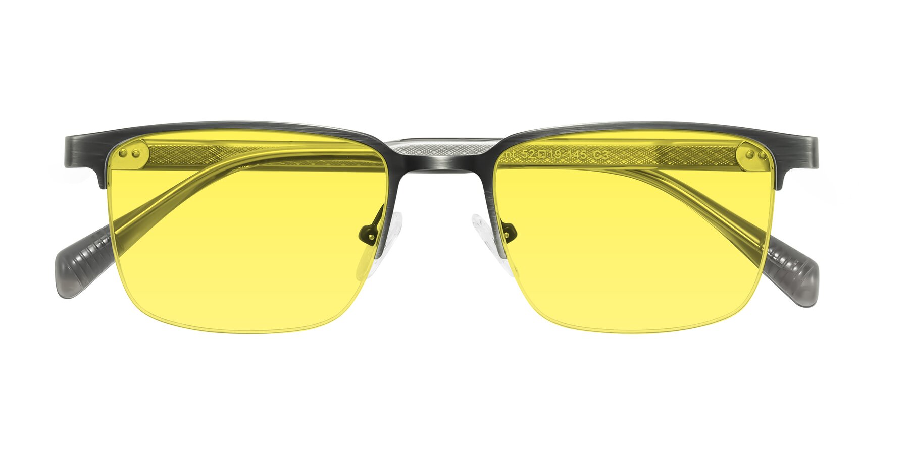 Folded Front of Tunt in Brushed Silver with Medium Yellow Tinted Lenses