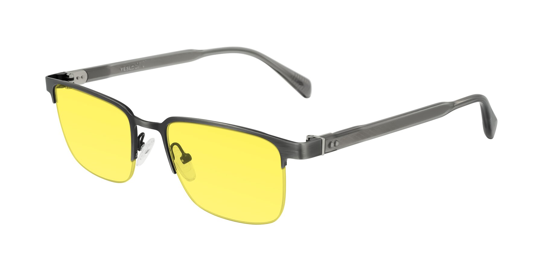 Angle of Tunt in Brushed Silver with Medium Yellow Tinted Lenses