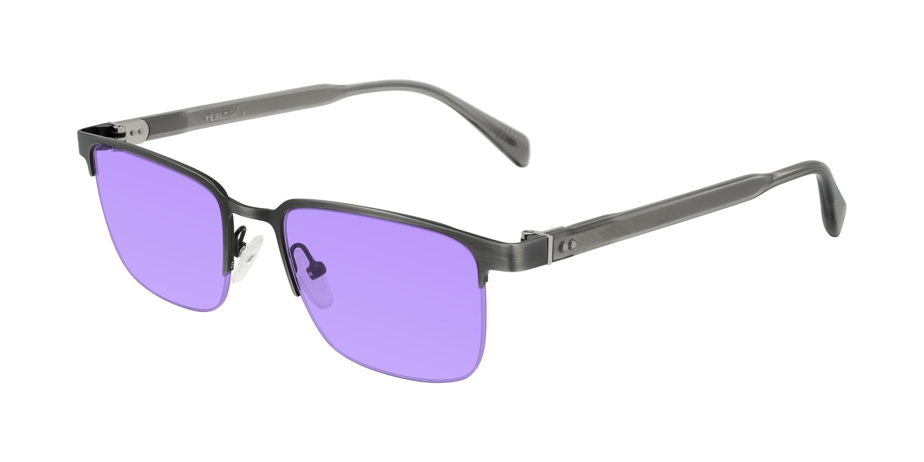 Angle of Tunt in Brushed Silver with Medium Purple Tinted Lenses