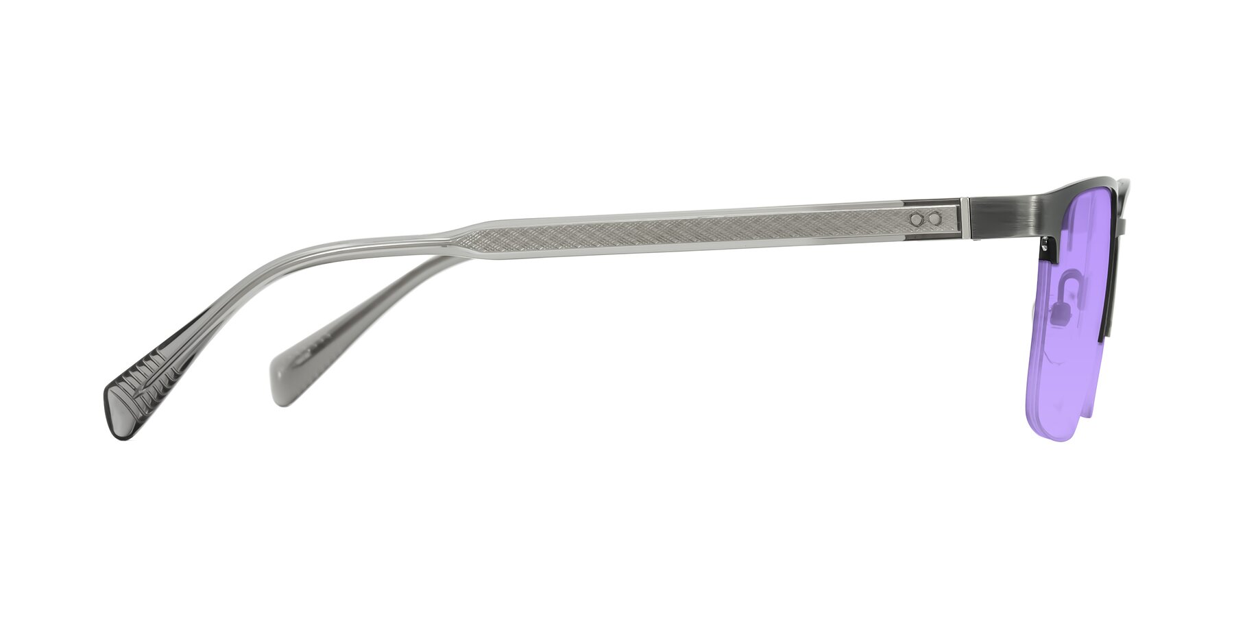 Side of Tunt in Brushed Silver with Medium Purple Tinted Lenses