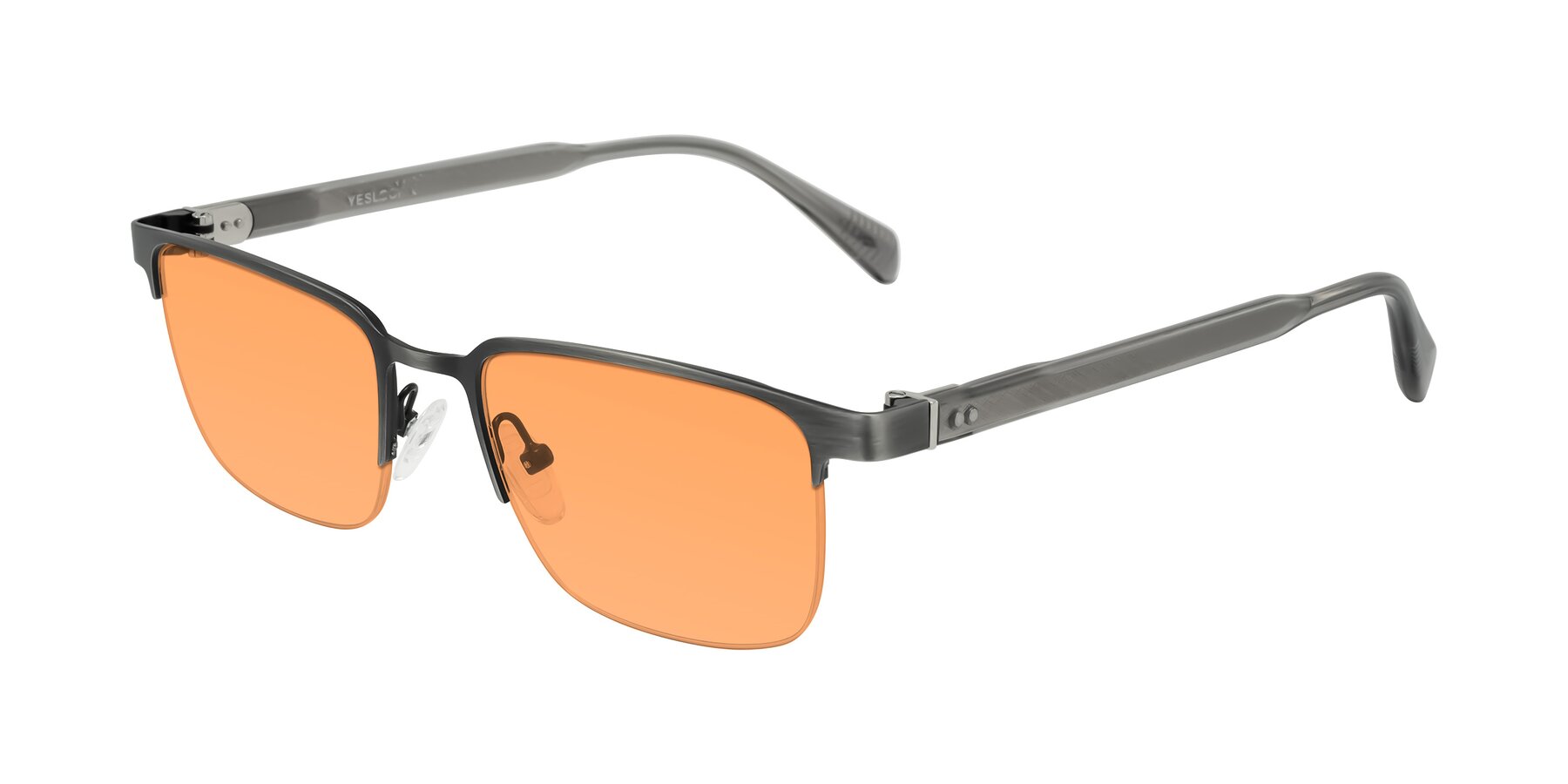 Angle of Tunt in Brushed Silver with Medium Orange Tinted Lenses