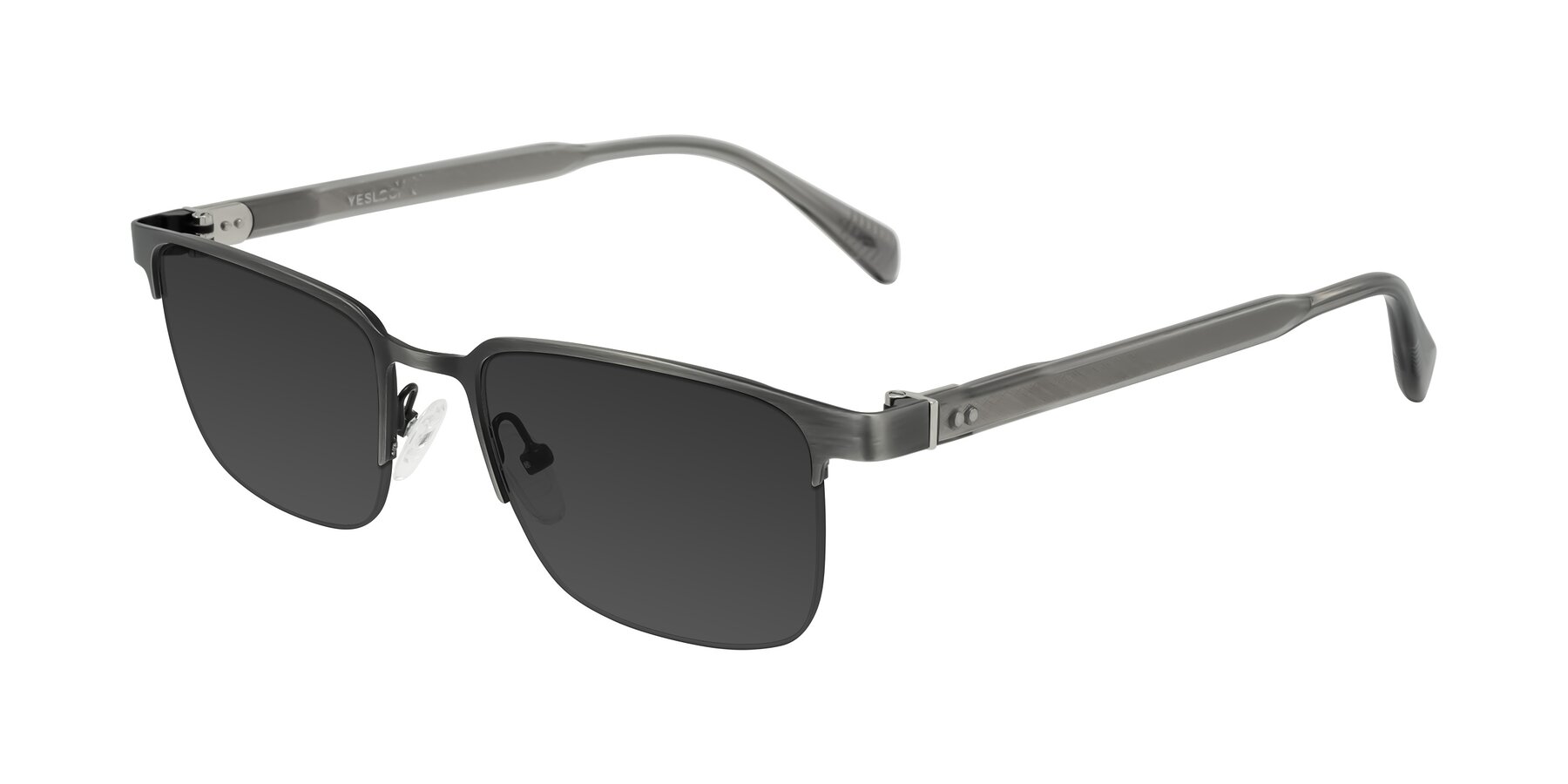 Angle of Tunt in Brushed Silver with Gray Tinted Lenses