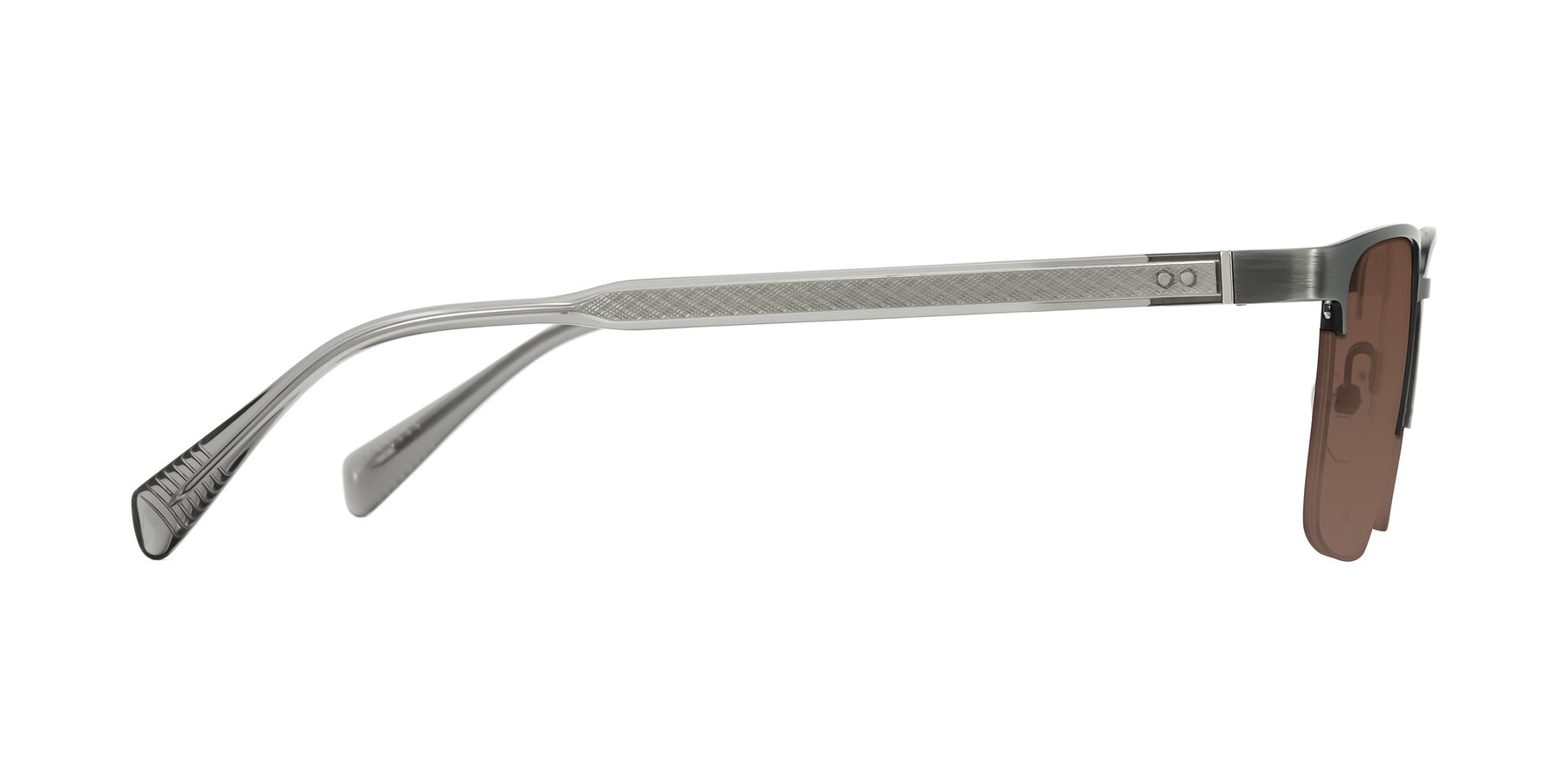 Side of Tunt in Brushed Silver with Brown Tinted Lenses