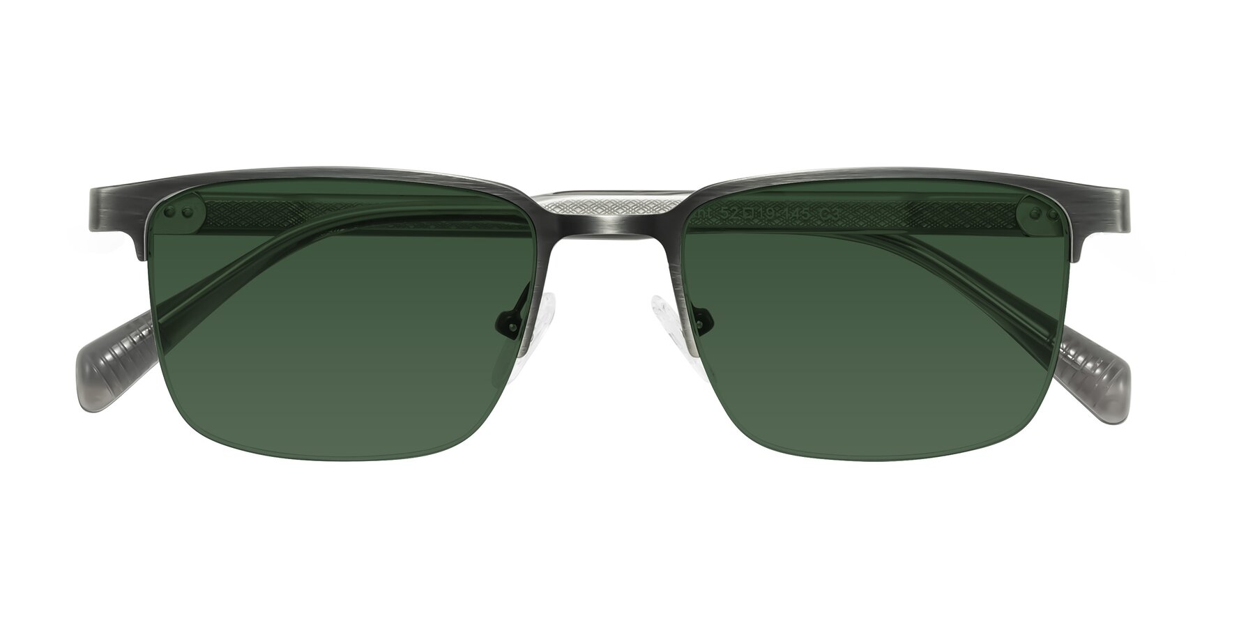 Folded Front of Tunt in Brushed Silver with Green Tinted Lenses