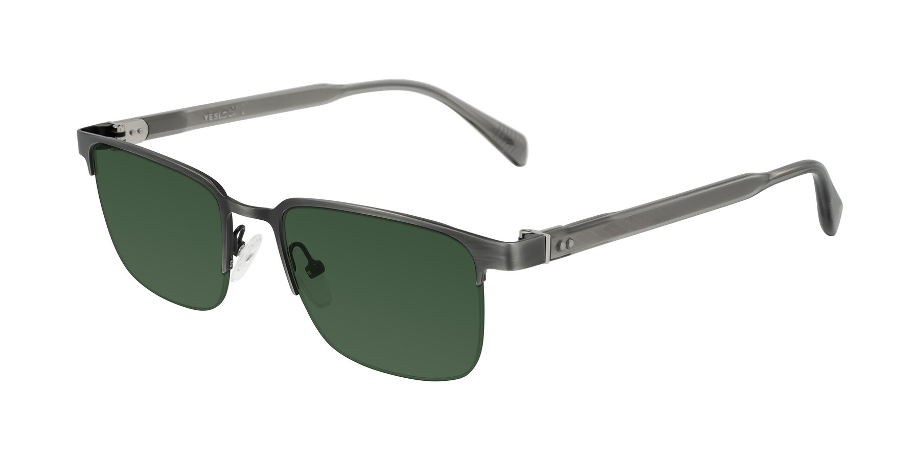 Angle of Tunt in Brushed Silver with Green Tinted Lenses