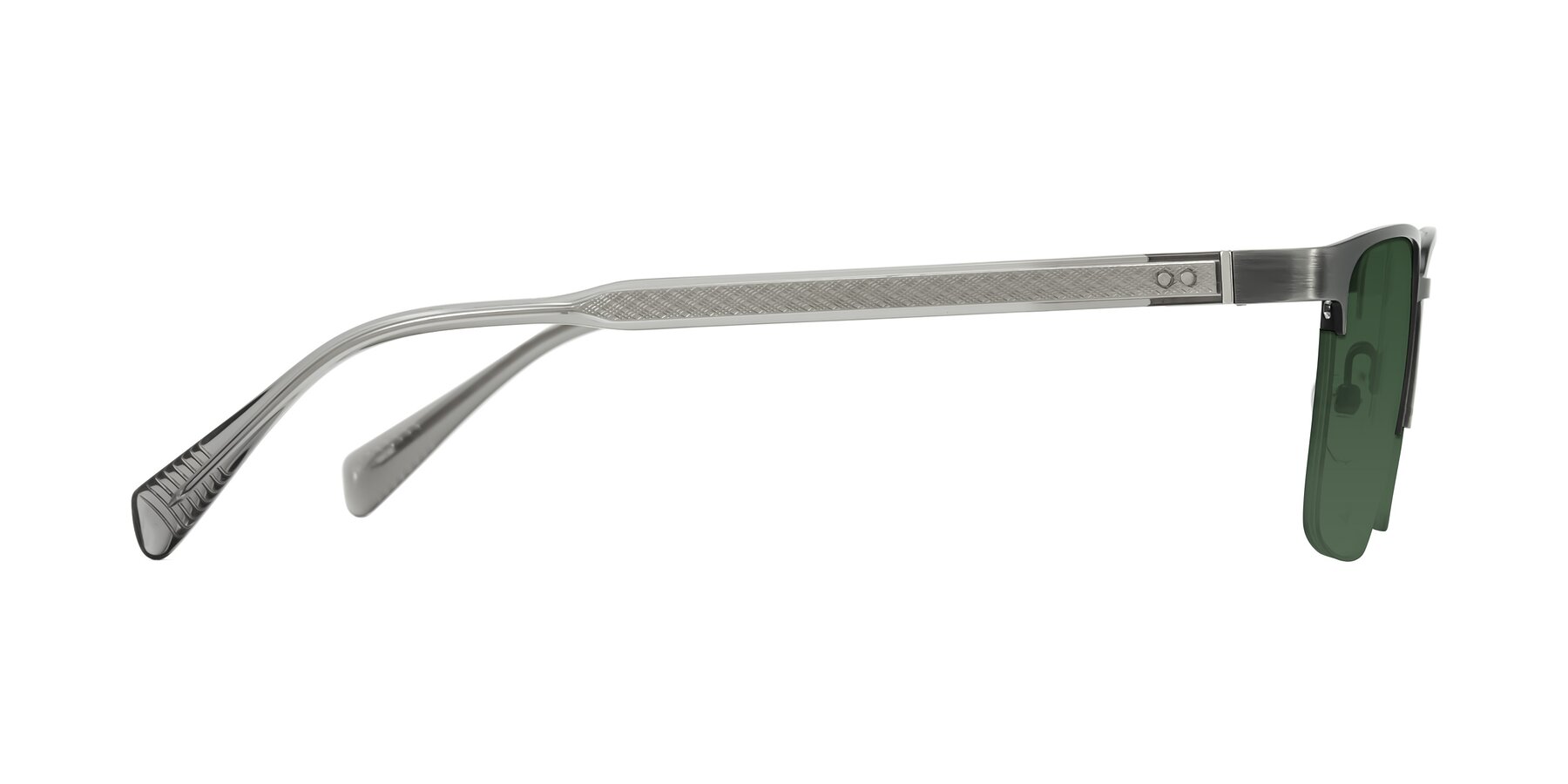 Side of Tunt in Brushed Silver with Green Tinted Lenses