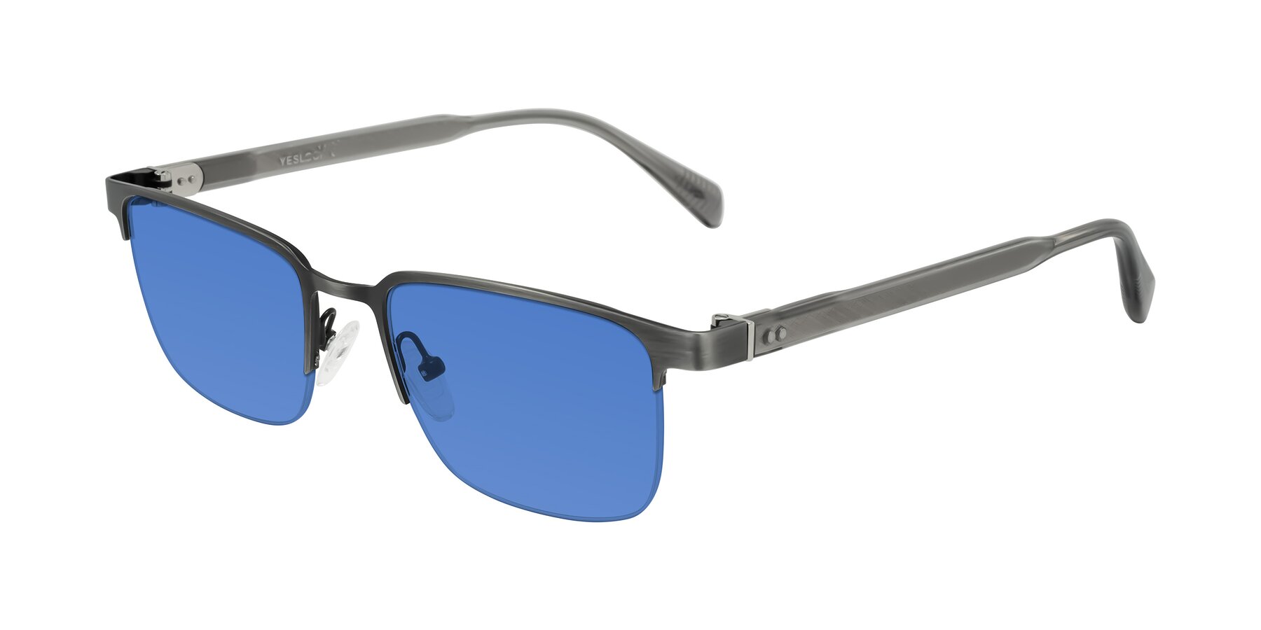 Angle of Tunt in Brushed Silver with Blue Tinted Lenses