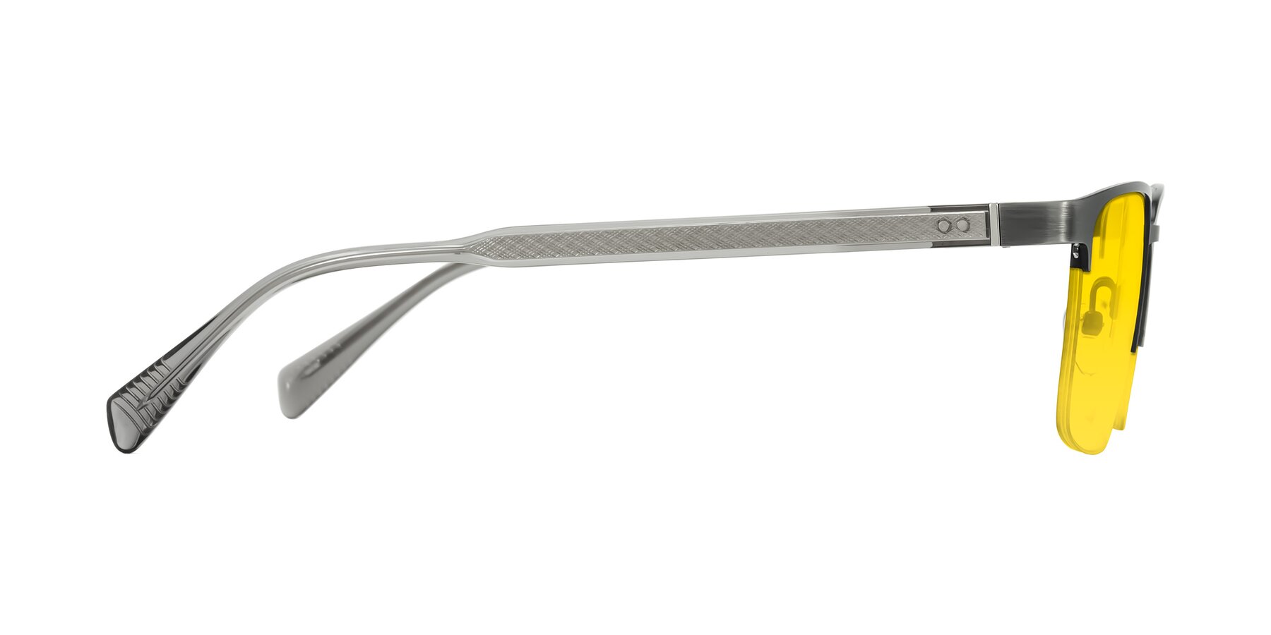 Side of Tunt in Brushed Silver with Yellow Tinted Lenses