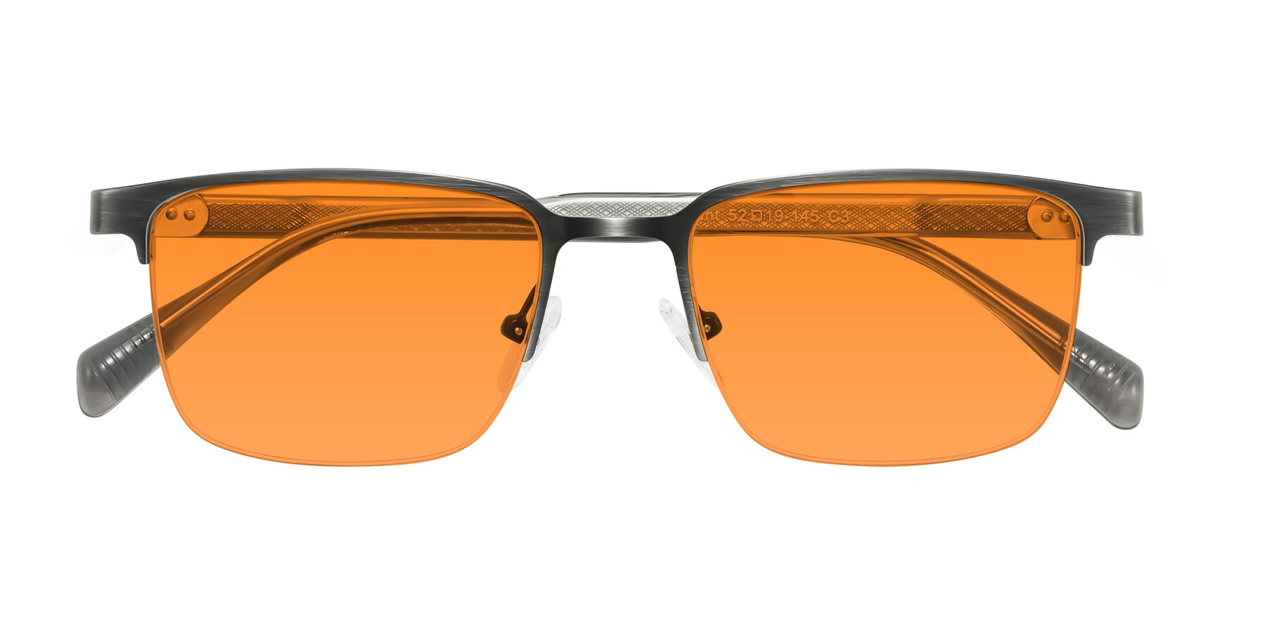 Folded Front of Tunt in Brushed Silver with Orange Tinted Lenses