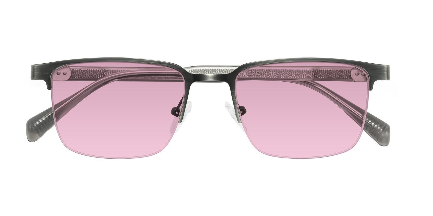 Folded Front of Tunt in Brushed Silver with Light Wine Tinted Lenses