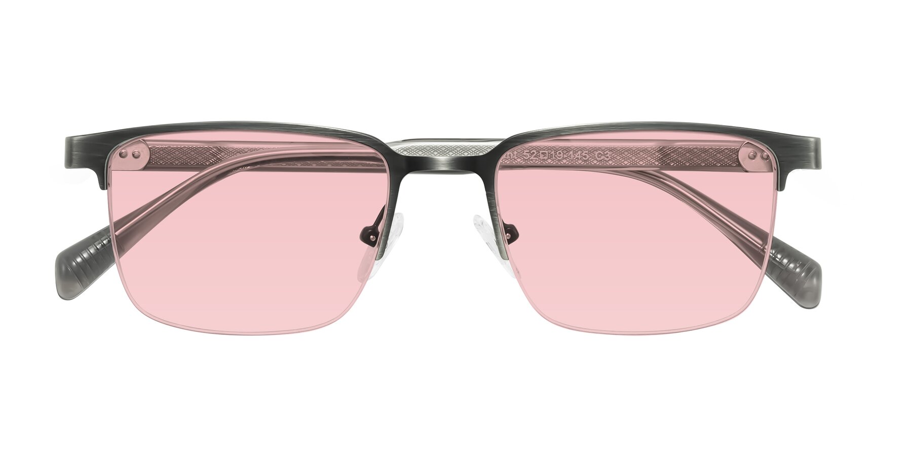 Folded Front of Tunt in Brushed Silver with Light Garnet Tinted Lenses