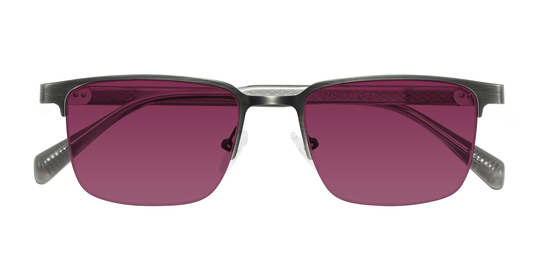 Folded Front of Tunt in Brushed Silver with Wine Tinted Lenses