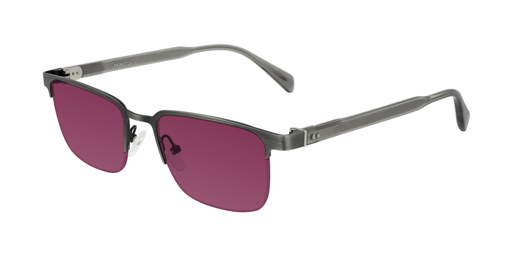 Angle of Tunt in Brushed Silver with Wine Tinted Lenses