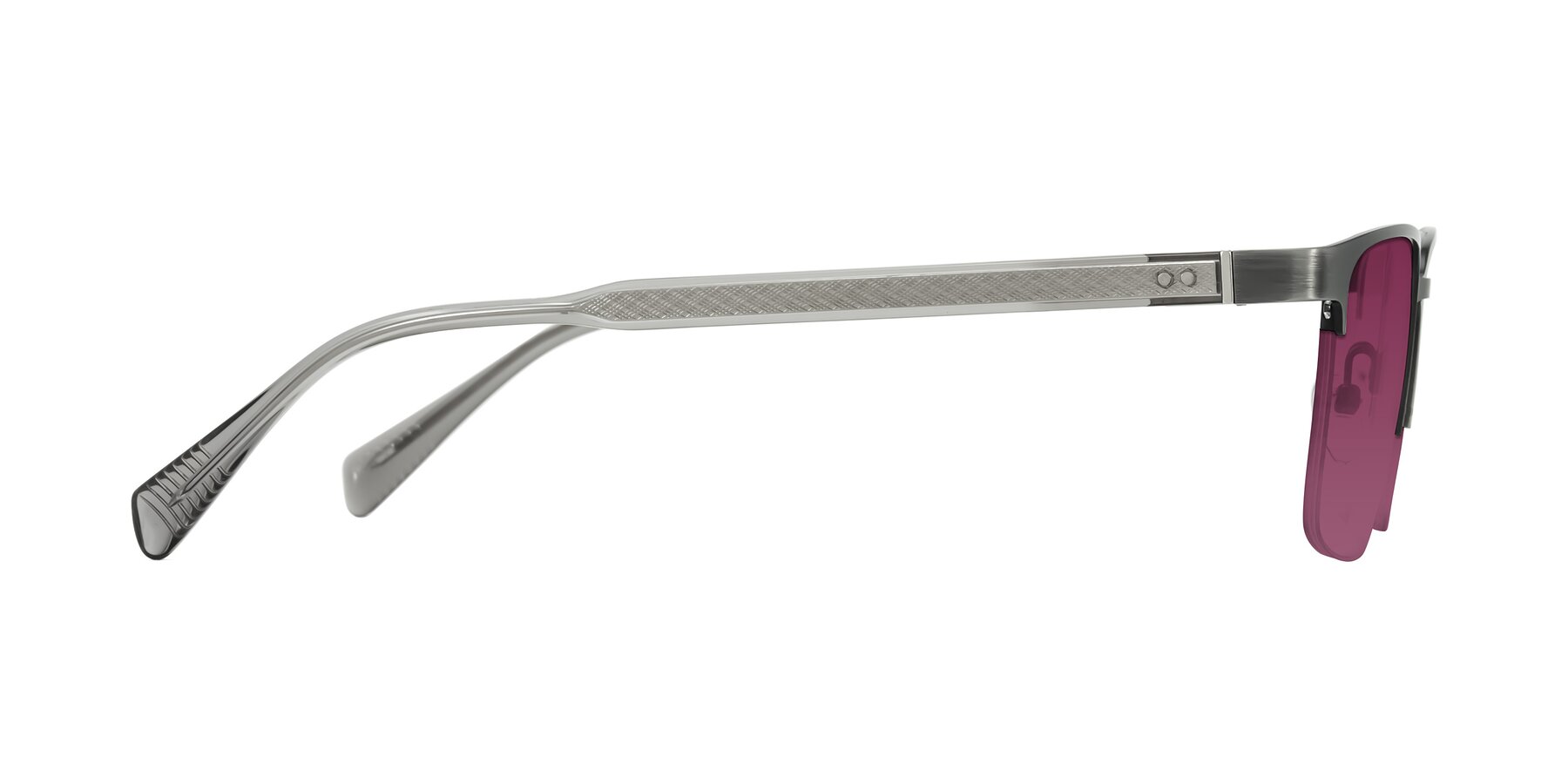 Side of Tunt in Brushed Silver with Wine Tinted Lenses