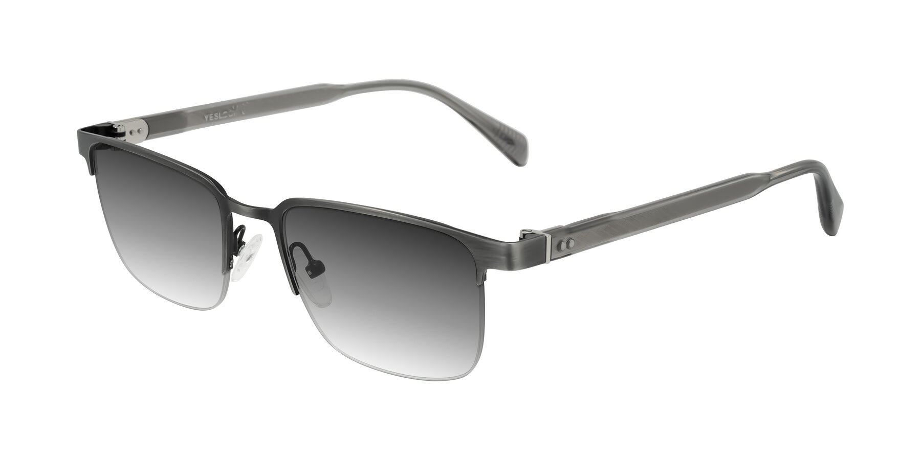 Angle of Tunt in Brushed Silver with Gray Gradient Lenses