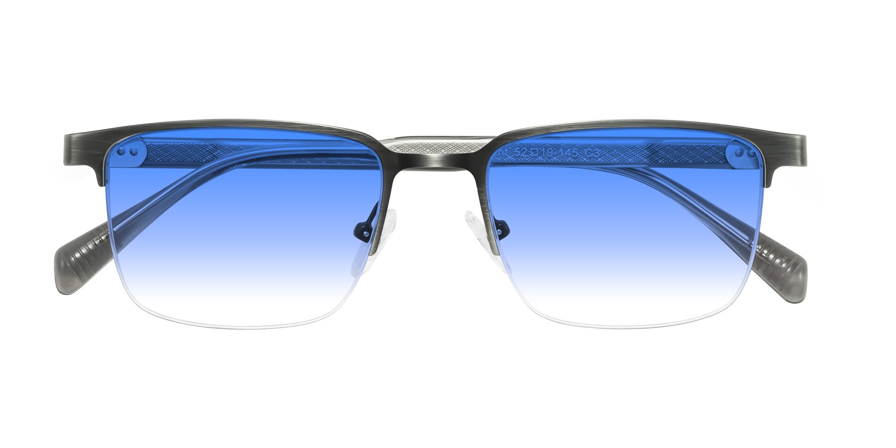 Folded Front of Tunt in Brushed Silver with Blue Gradient Lenses