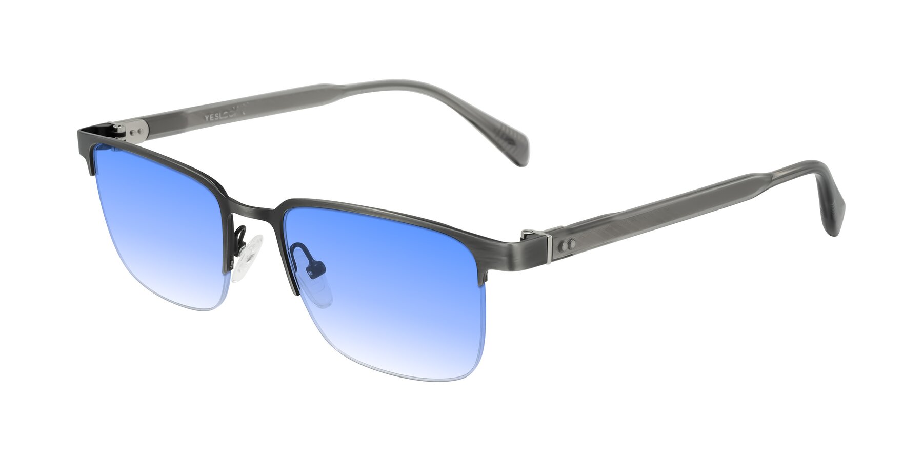 Angle of Tunt in Brushed Silver with Blue Gradient Lenses