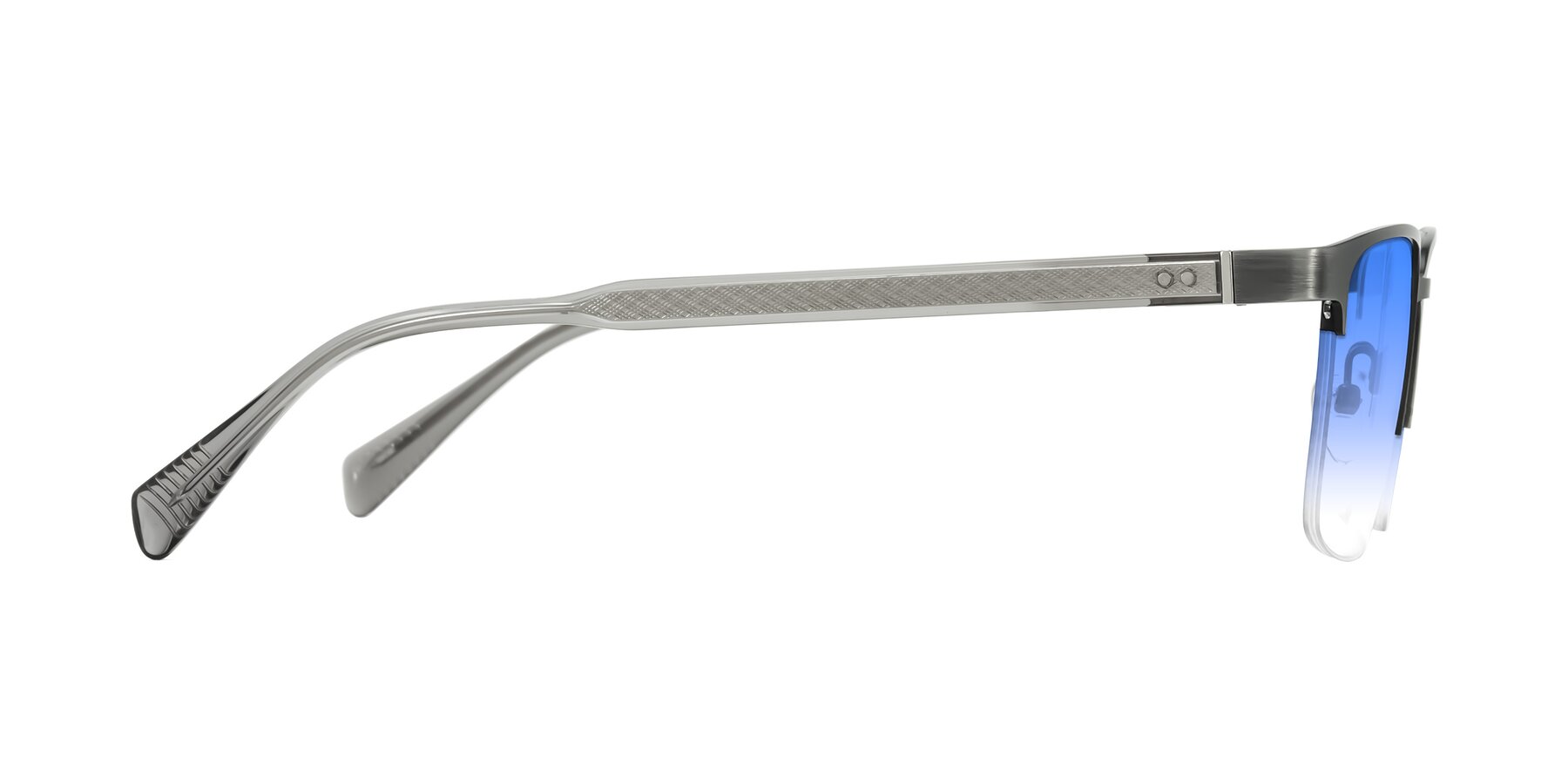 Side of Tunt in Brushed Silver with Blue Gradient Lenses