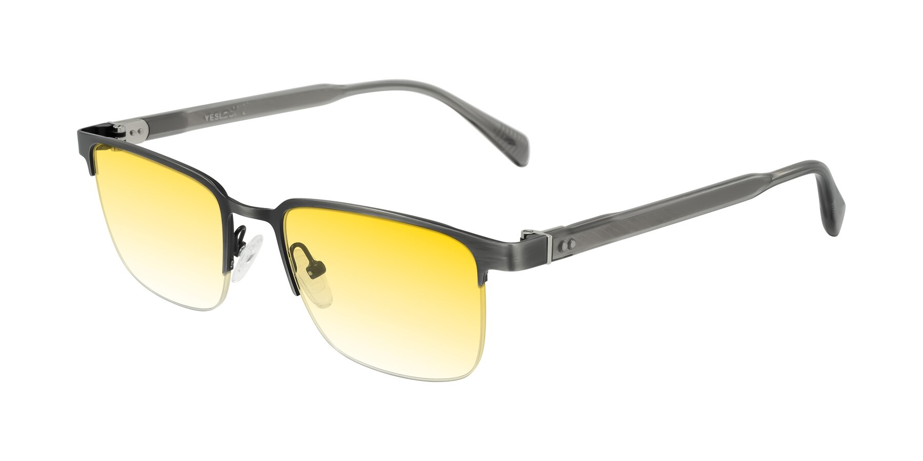 Angle of Tunt in Brushed Silver with Yellow Gradient Lenses