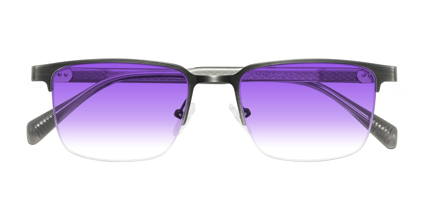 Folded Front of Tunt in Brushed Silver with Purple Gradient Lenses