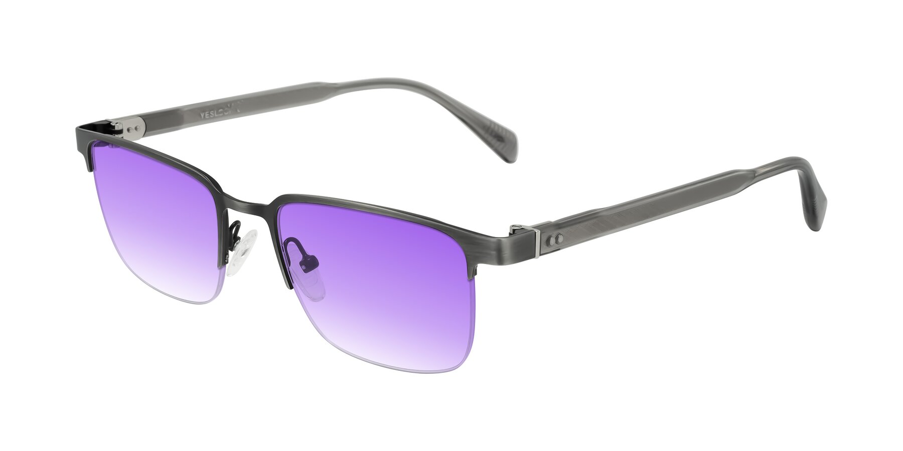 Angle of Tunt in Brushed Silver with Purple Gradient Lenses