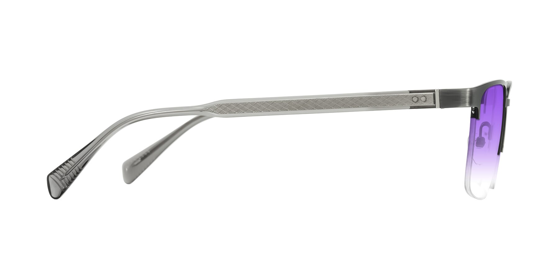 Side of Tunt in Brushed Silver with Purple Gradient Lenses