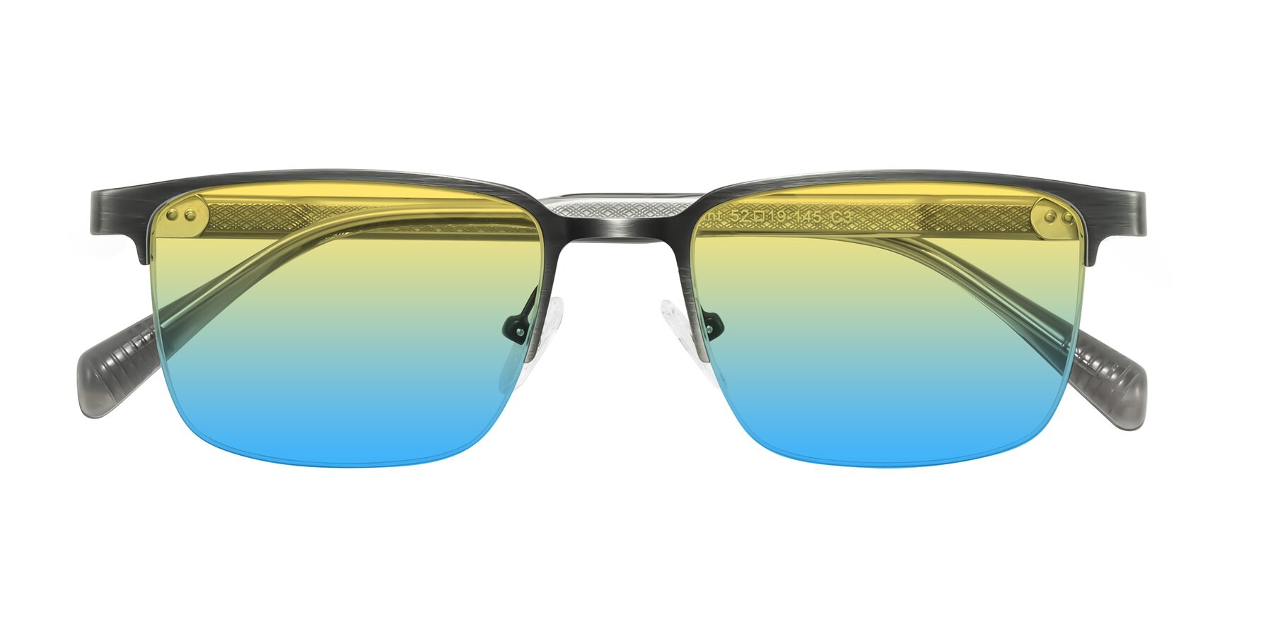 Folded Front of Tunt in Brushed Silver with Yellow / Blue Gradient Lenses
