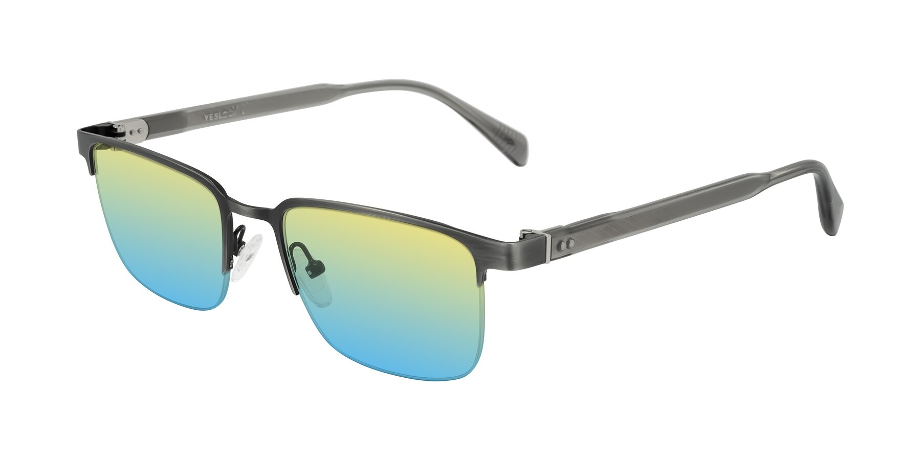 Angle of Tunt in Brushed Silver with Yellow / Blue Gradient Lenses
