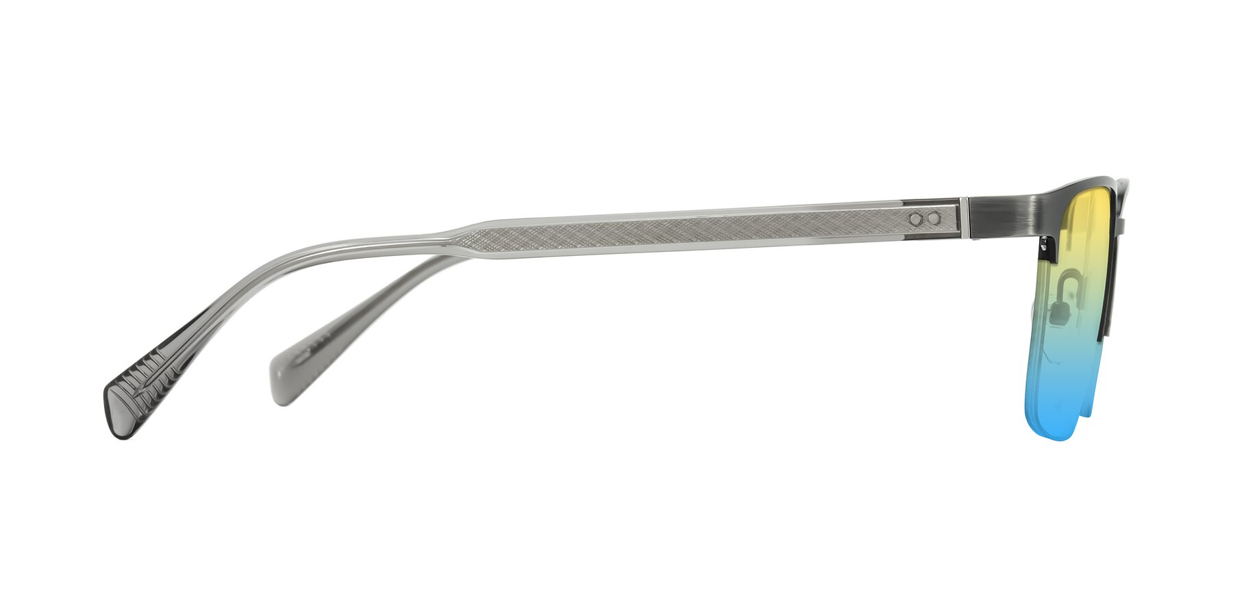 Side of Tunt in Brushed Silver with Yellow / Blue Gradient Lenses