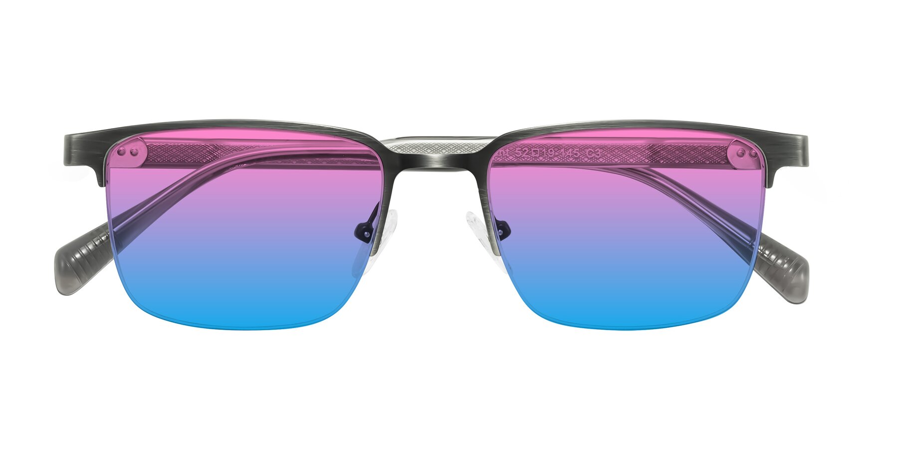 Folded Front of Tunt in Brushed Silver with Pink / Blue Gradient Lenses