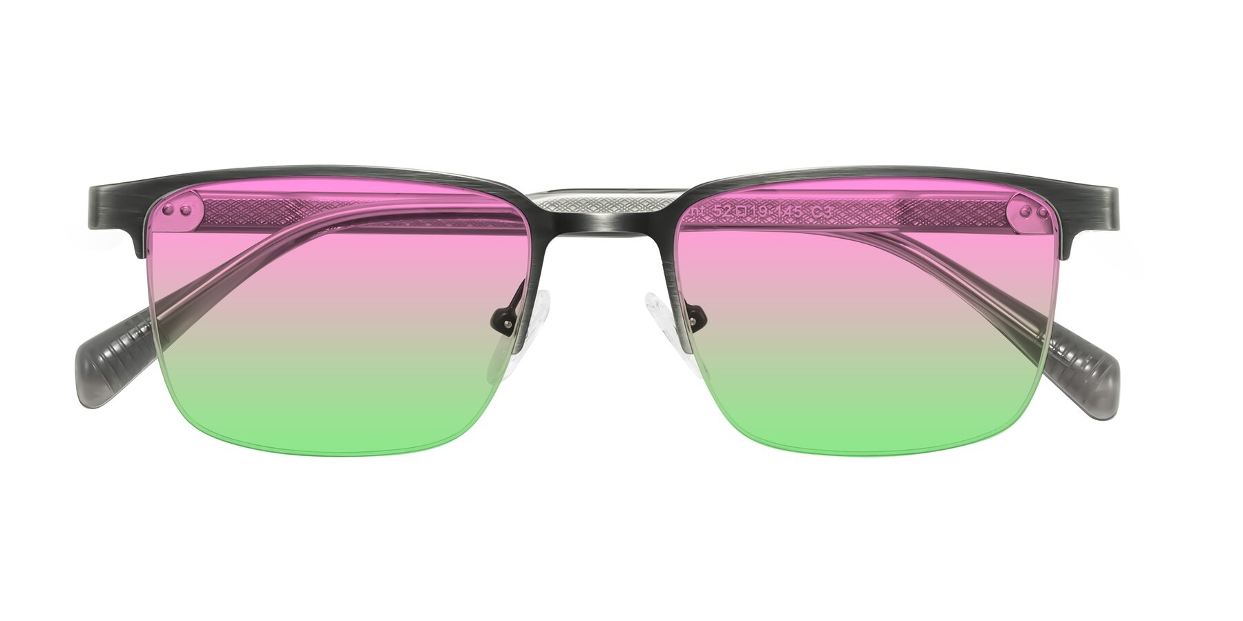Folded Front of Tunt in Brushed Silver with Pink / Green Gradient Lenses