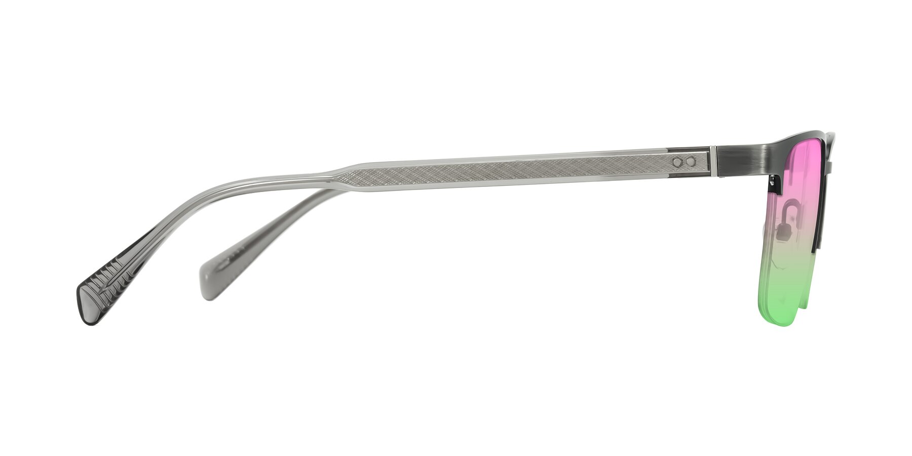 Side of Tunt in Brushed Silver with Pink / Green Gradient Lenses