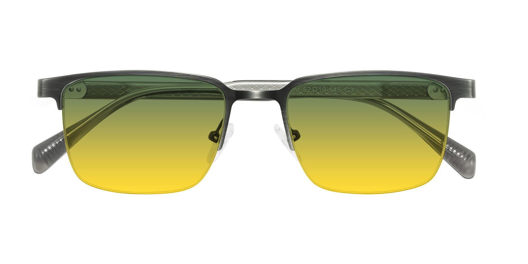 Folded Front of Tunt in Brushed Silver with Green / Yellow Gradient Lenses