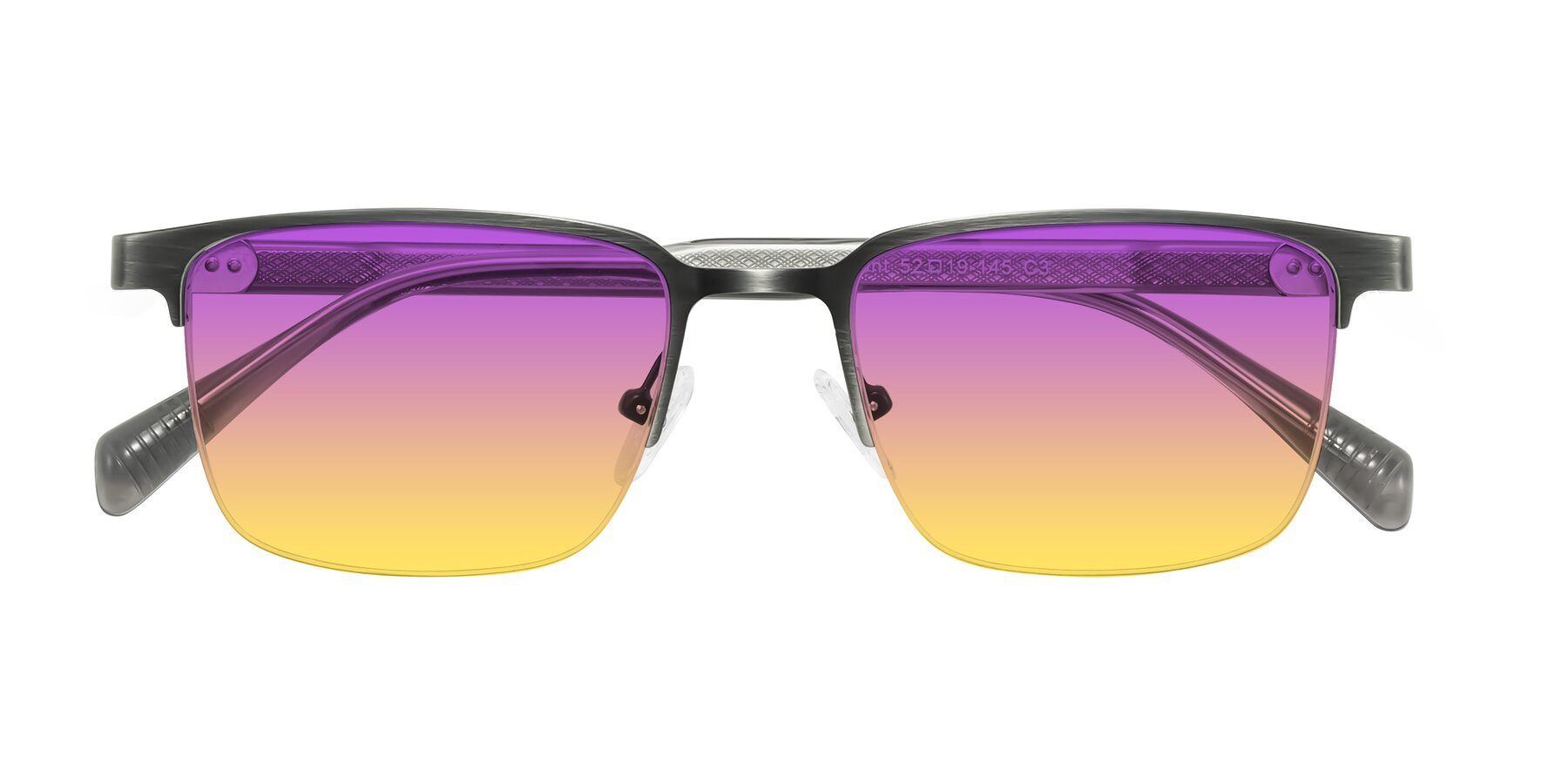Folded Front of Tunt in Brushed Silver with Purple / Yellow Gradient Lenses