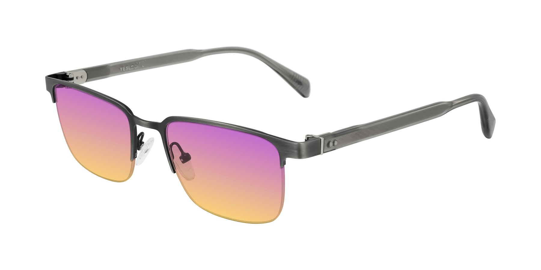 Angle of Tunt in Brushed Silver with Purple / Yellow Gradient Lenses