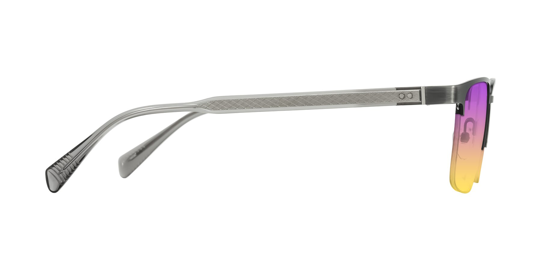 Side of Tunt in Brushed Silver with Purple / Yellow Gradient Lenses