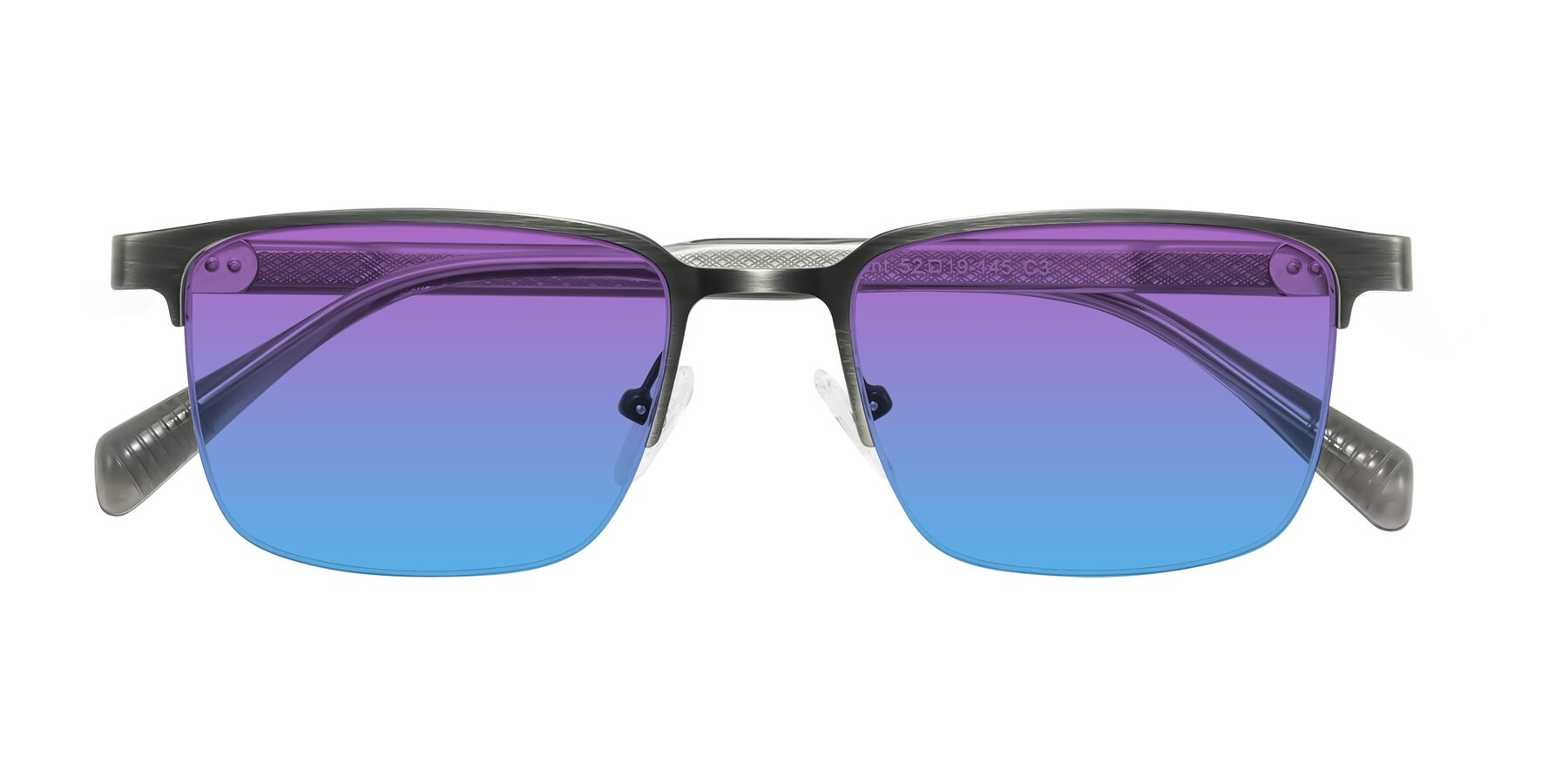 Folded Front of Tunt in Brushed Silver with Purple / Blue Gradient Lenses