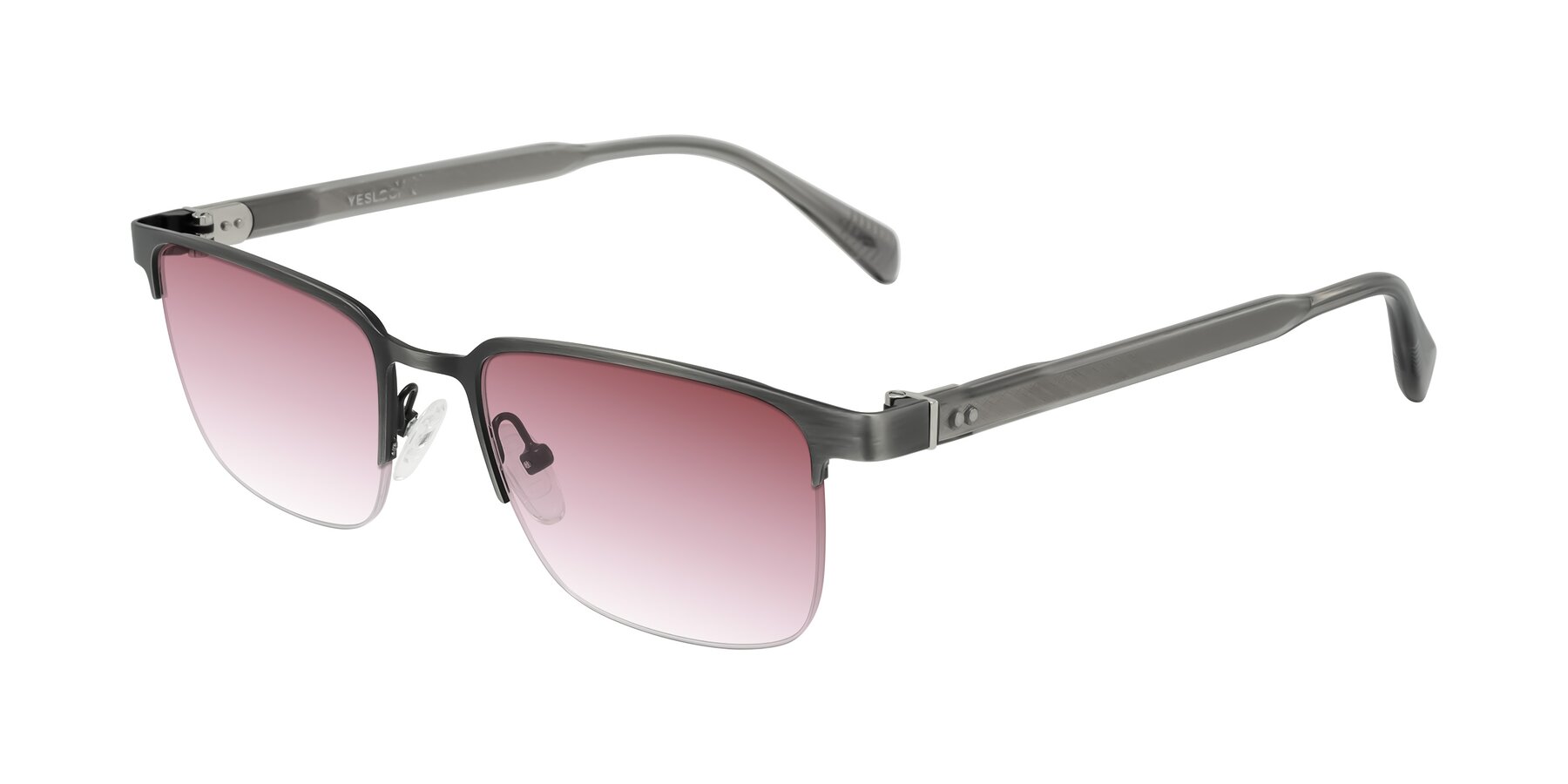 Angle of Tunt in Brushed Silver with Garnet Gradient Lenses
