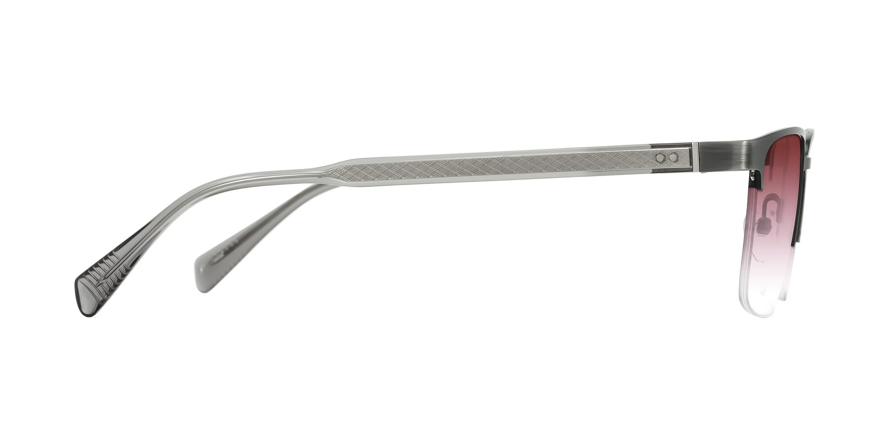 Side of Tunt in Brushed Silver with Garnet Gradient Lenses