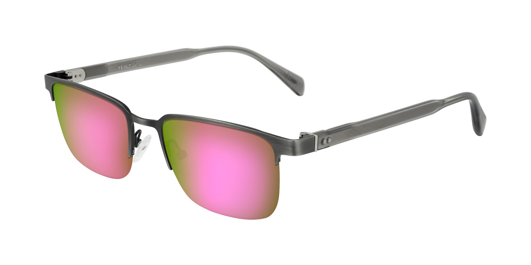 Angle of Tunt in Brushed Silver with Pink Mirrored Lenses