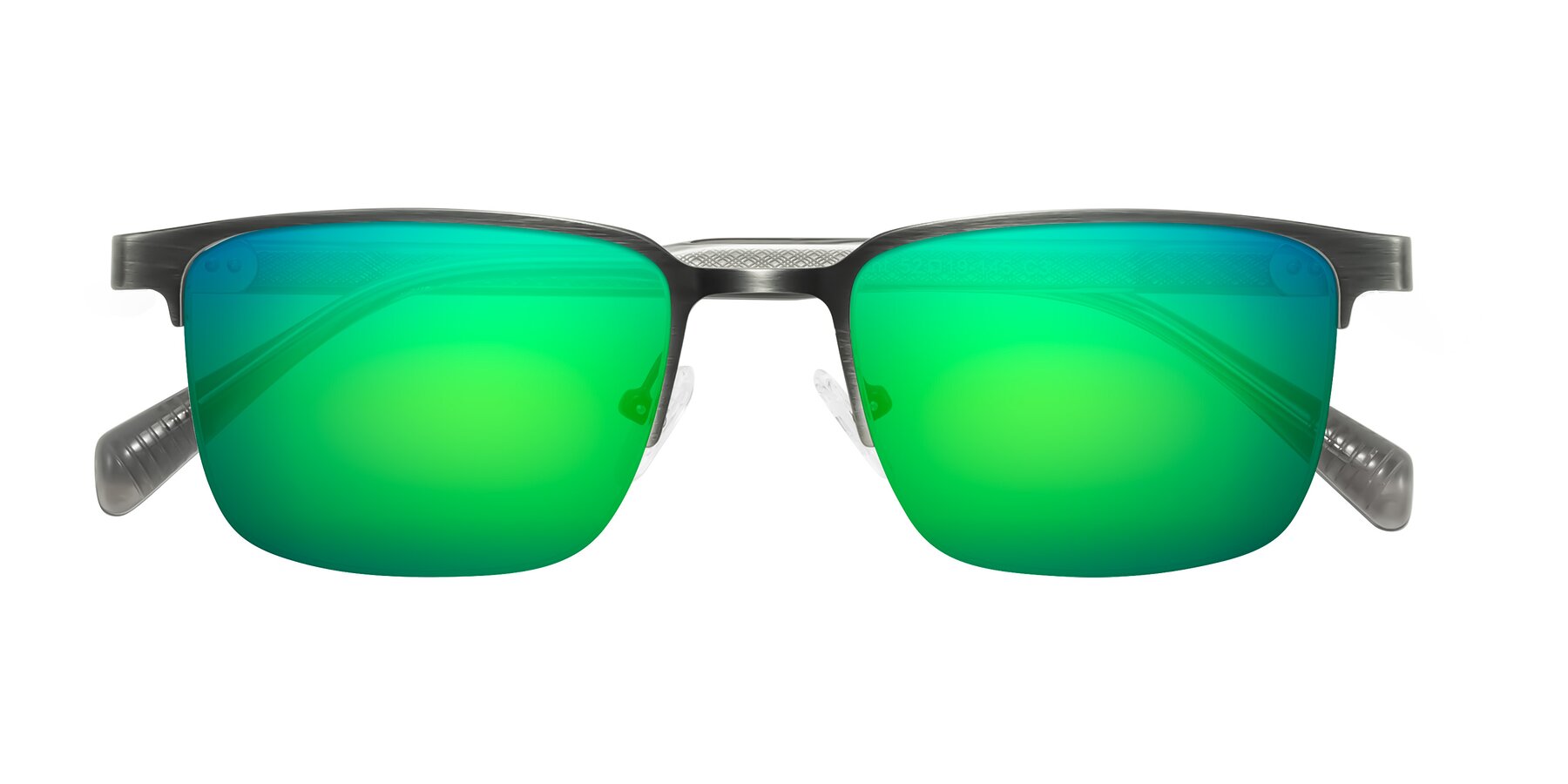 Folded Front of Tunt in Brushed Silver with Green Mirrored Lenses